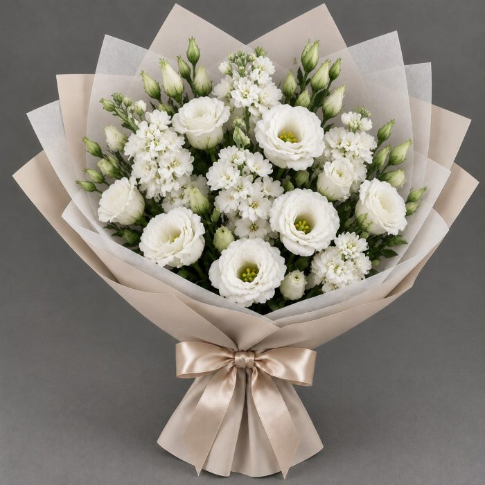 Букет из белых маттиол и эустом